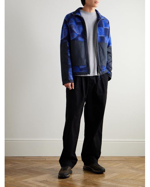 Folk Signal Jacke aus bedrucktem Fleece aus einer Wollmischung mit Shell-Besatz in Blue für Herren