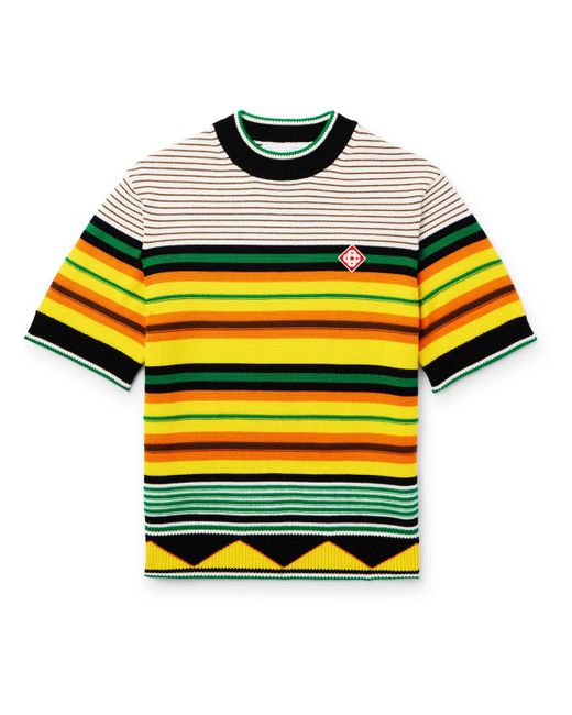 Casablancabrand Yellow Logo-appliquéd Striped Wool T-shirt for men