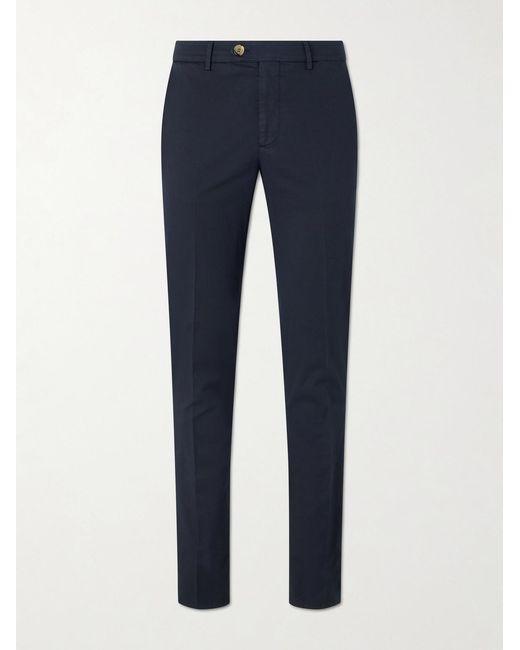 Brunello Cucinelli Blue Slim-Fit Stretch-Cotton Gabardine Trousers for men