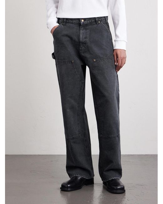 CHERRY LA Blue Wide-leg Double-knee Distressed Jeans for men