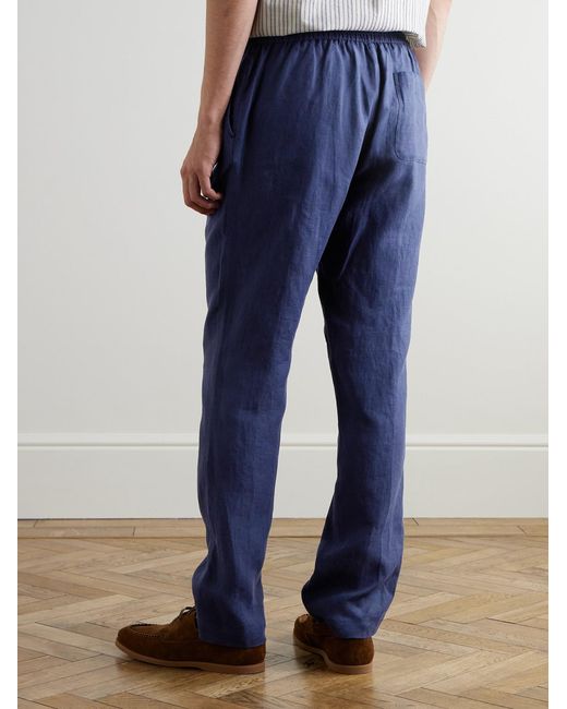 Sunspel Blue Slim-Fit Straight-Leg Linen Trousers for men