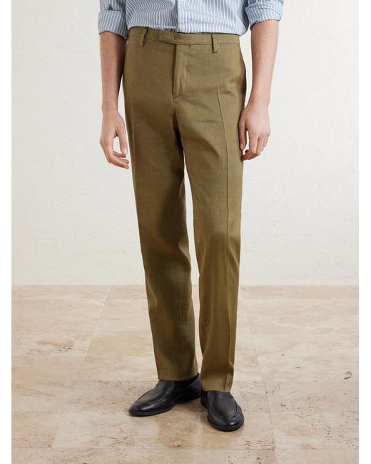 Boglioli Natural Wool And Linen-blend Straight Leg Trousers for men