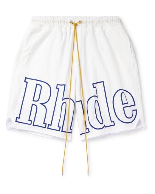 Rhude White Straight-leg Logo-print Nylon Drawstring Shorts for men