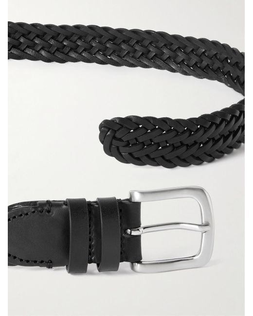 Mr P. Black 3Cm Woven Leather Belt for men