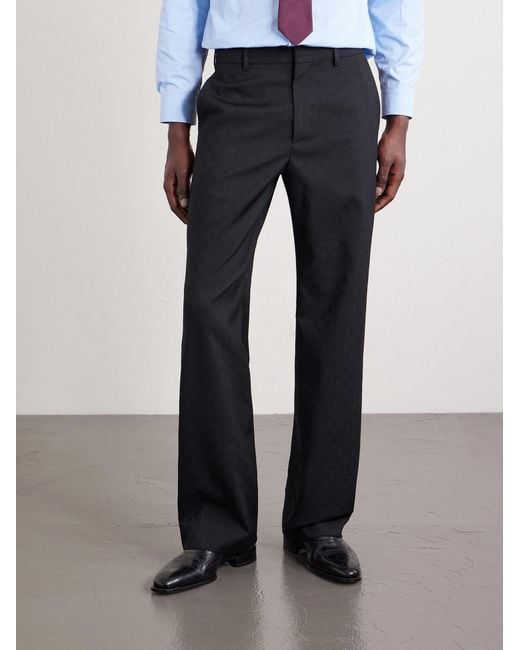Gucci Blue Straight-Leg Logo-Jacquard Twill Trousers for men
