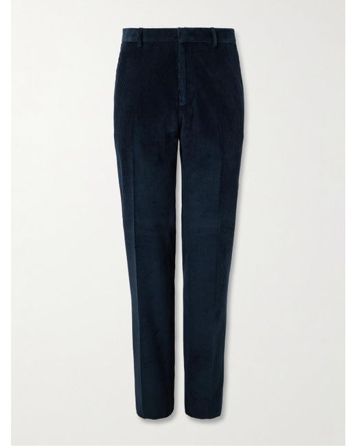 Loro Piana Blue Jarno Straight-Leg Cotton-Corduroy Trousers for men