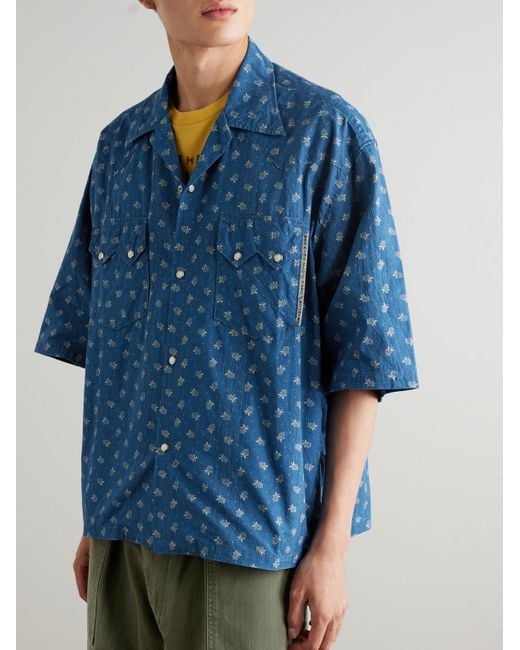Kapital Blue Camp-Collar Cotton-Dobby Shirt for men