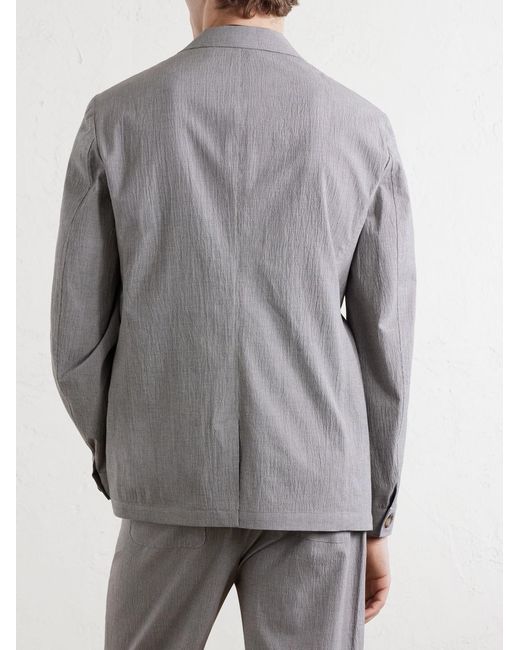 Oliver Spencer Gray Finsbury Checked Cotton-Blend Seersucker Suit Jacket for men