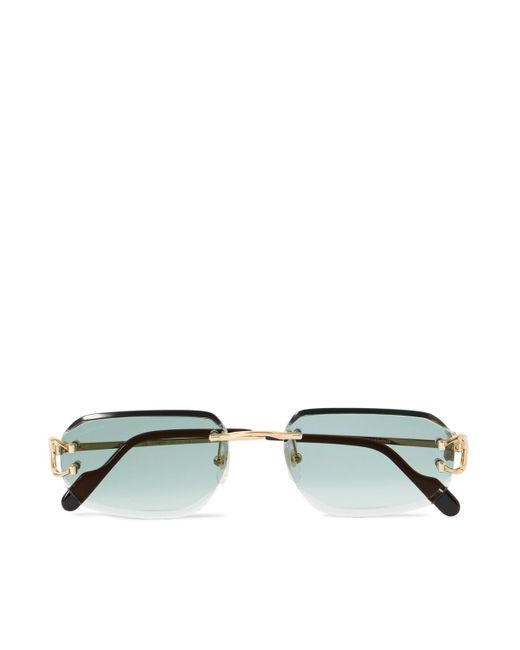 Cartier Green Signature C Rimless Rectangular-frame Gold-tone Sunglasses for men