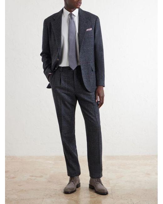 Brunello Cucinelli Black Checked Silk, Wool And Cashmere-Blend Suit Jacket for men