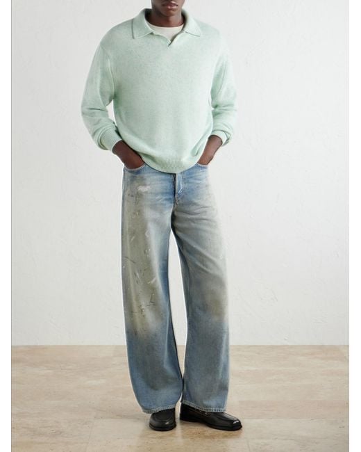 Auralee Green Cashmere Polo Sweater for men