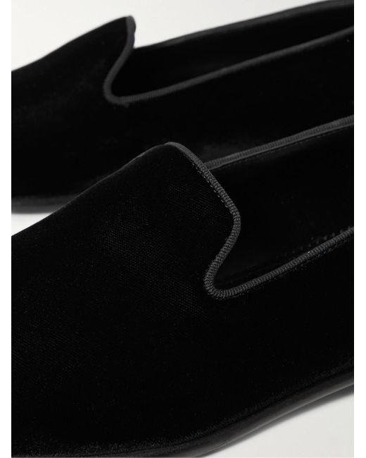 Manolo Blahnik Black Mario Grosgrain-Trimmed Velvet Loafers for men