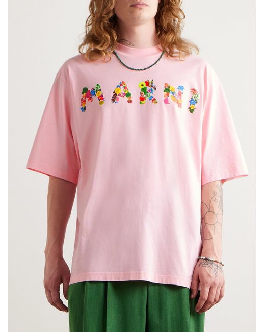 Marni T-Shirt aus Baumwoll-Jersey mit Logoprint in Pink für Herren