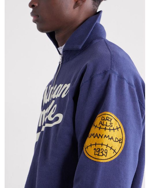 Human Made Blue Logo-Print Cotton-Jersey Zip-Up Sweatshirt for men