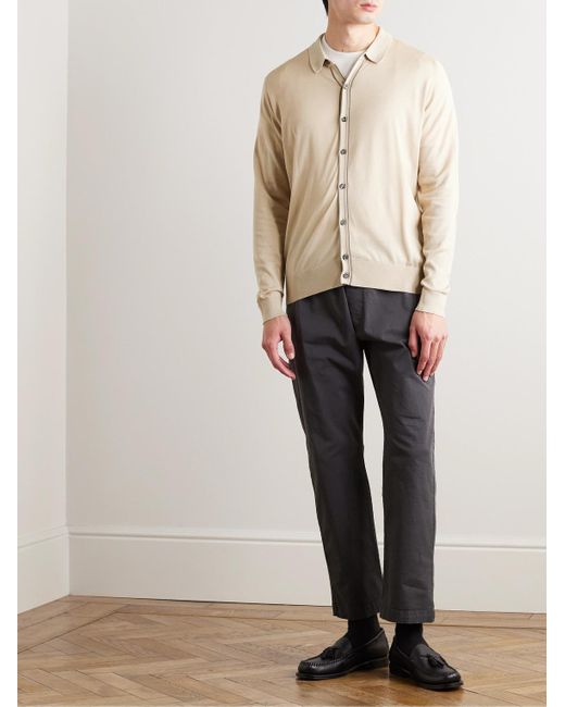 John Smedley Natural Contrast-tipped Sea Island Cotton Shirt for men