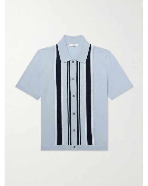 Mr P. Blue Golf Striped Merino Wool Polo Shirt for men