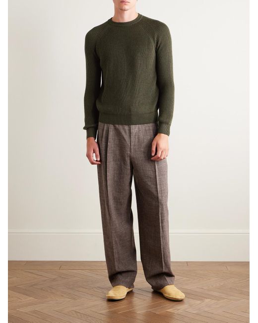 De Petrillo Green Ribbed Virgin Wool Sweater for men