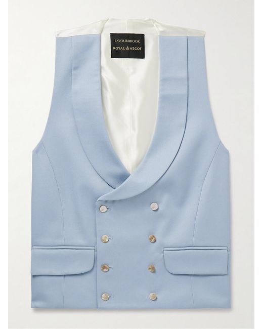 Gilet doppiopetto slim-fit in twill di lana e raso con collo a scialle di Favourbrook in Blue da Uomo