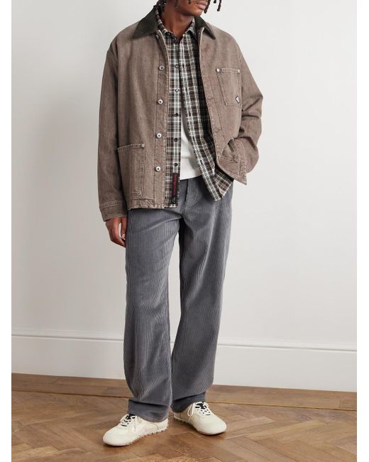 Bottega Veneta Brown Logo-Appliquéd Suede-Trimmed Denim Jacket for men