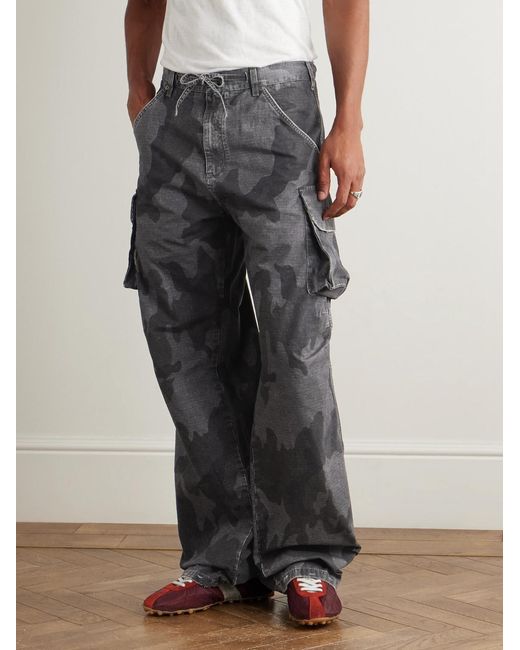 424 Gray Straight-Leg Camouflage-Print Cotton-Ripstop Trousers for men