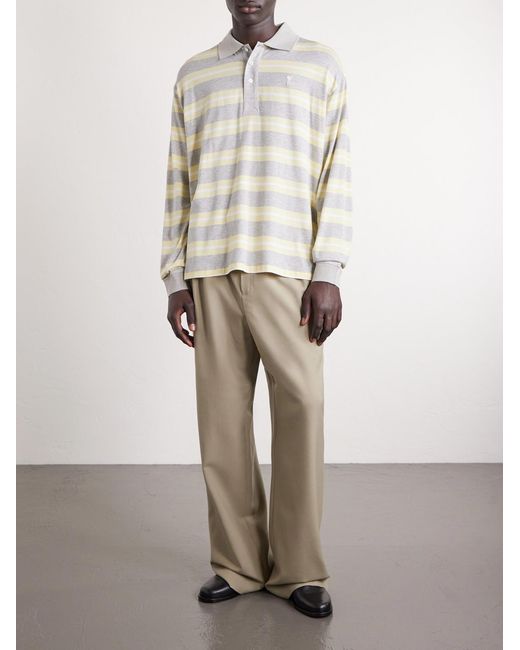 AMI Natural Striped Cotton-Jersey Polo Shirt for men
