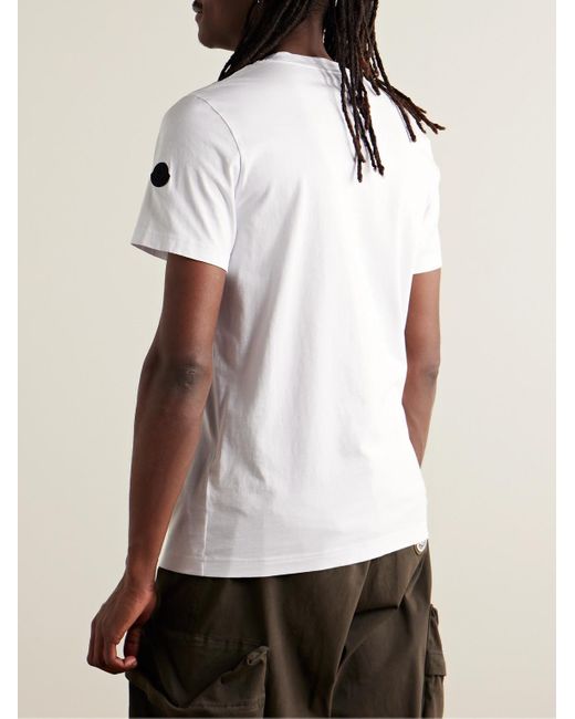 T-shirt in jersey di cotone con stampa e logo applicato di Moncler in White da Uomo