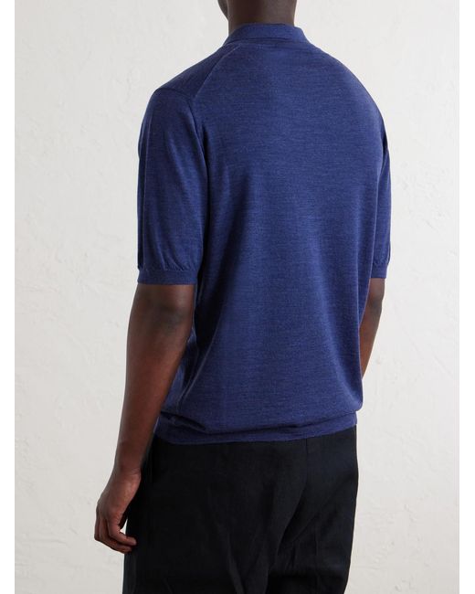 William Lockie Blue Virgin Wool Polo Shirt for men