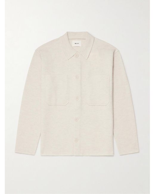 NN07 White Jonas 6398 Brushed Merino Wool Overshirt for men