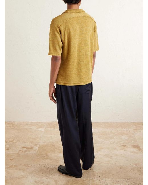 Inis Meáin Yellow Knitted Linen Polo Shirt for men