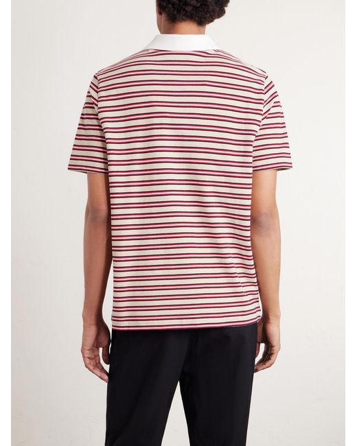 Oscar Logo-Embroidered Striped Organic Cotton-Piqué Polo Shirt di A.P.C. in Pink da Uomo