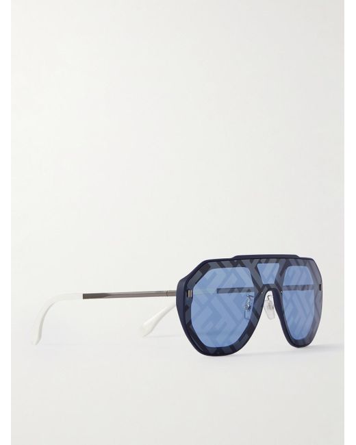 Fendi Pilotensonnenbrille aus Azetat mit Logoprint und silberfarbenen Details in Blue für Herren