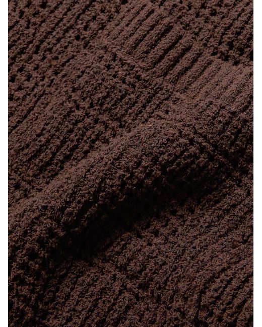Folk Brown Open-Knit Zip-Up Cardigan for men