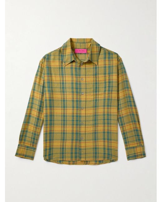 The Elder Statesman Green Pashmina Checked Wool And Cashmere-Blend Shirt for men
