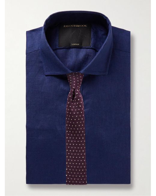 Favourbrook Blue Bridford Cutaway-collar Linen Shirt for men
