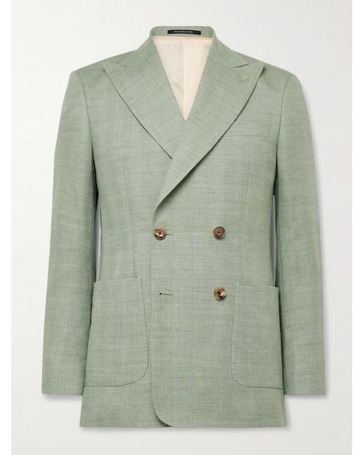 Richard James Green Hepworth Double-Breasted Herringbone Linen And Wool-Blend Suit Jacket for men