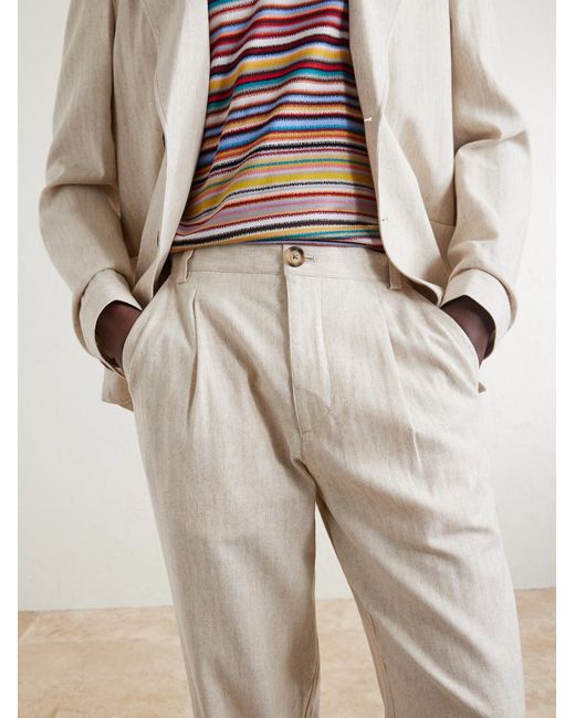 Oliver Spencer White Morton Straight-Leg Pleated Cotton And Linen-Blend Trousers for men
