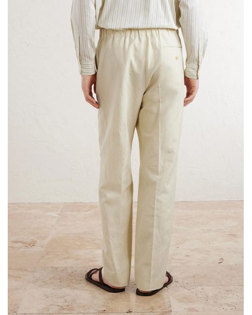 Auralee Natural Straight-Leg Wool, Cotton And Linen-Blend Oxford Drawstring Trousers for men