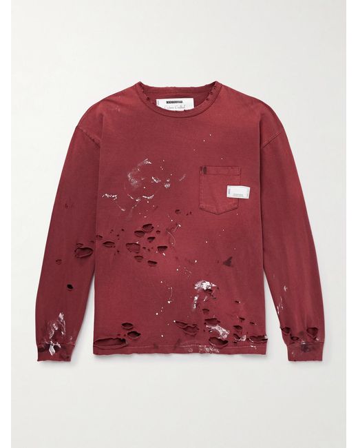 Neighborhood Savage Distressed Paint-Splattered Cotton-Jersey T-Shirt for men
