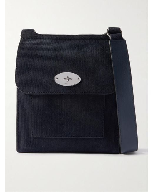 Mulberry Blue Antony Leather-Trimmed Corduroy-Suede Messenger Bag for men