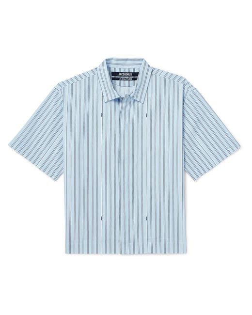 Jacquemus Blue Logo-print Striped Cotton-poplin Shirt for men