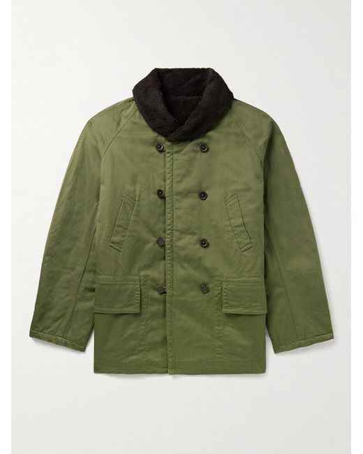 Universal Works Green Reversible Double-Breasted Sherpa-Trimmed Cotton-Twill Jacket for men