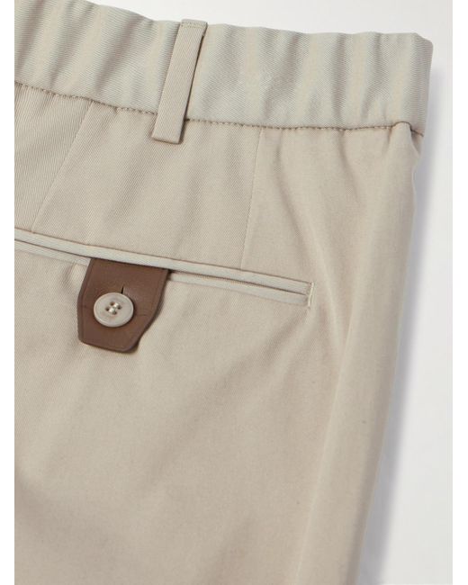 Pantaloni slim-fit a gamba dritta in twill di cotone con pinces Sheba di Brioni in Natural da Uomo