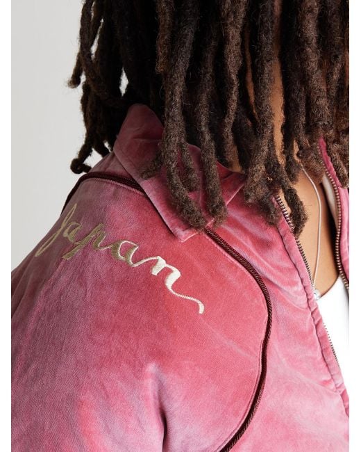 Kapital Pink Logo-Embroidered Zip-Detailed Cotton-Velvet Bomber Jacket for men
