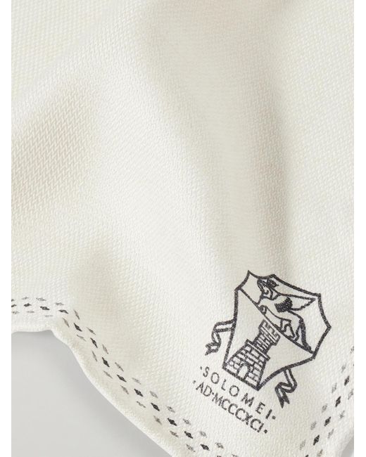 Brunello Cucinelli Einstecktuch aus Seide mit Logoprint in Natural für Herren