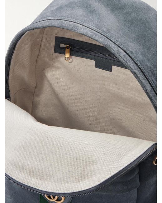 September Backpack Gucci September Logo-appliquéd Canvas-trimmed Suede Backpack in Blue ...