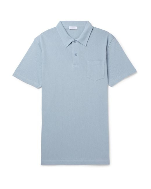 Sunspel Blue Riviera Slim Fit Cotton-mesh Polo Shirt for men