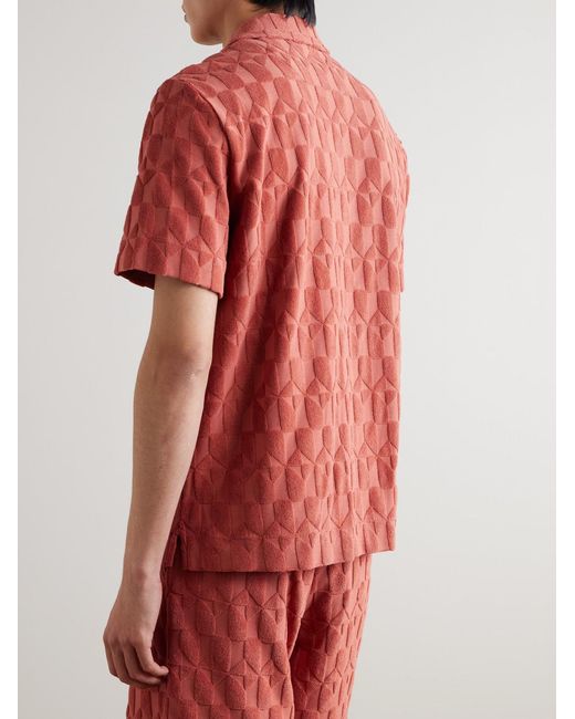 Mr P. Red Camp-Collar Organic Cotton-Terry Jacquard Shirt for men