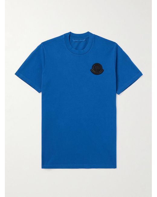 T-shirt in jersey di cotone con logo applicato di Moncler in Blue da Uomo