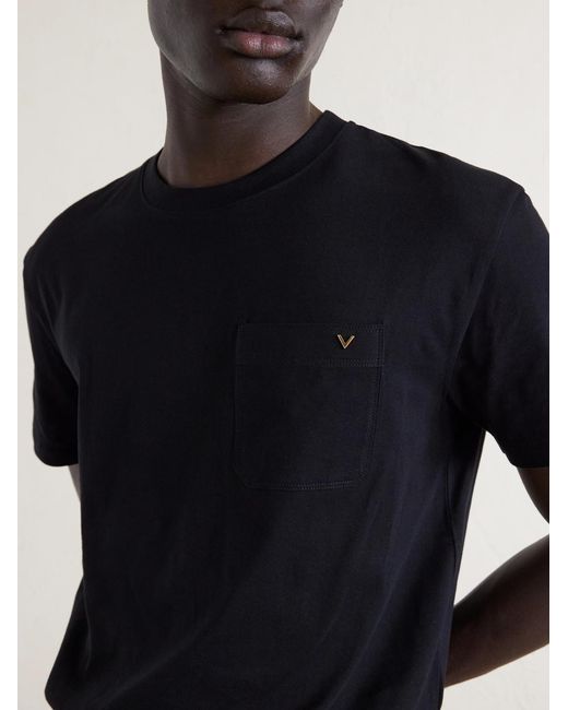 Valentino Garavani Black Vgold Cotton-Jersey T-Shirt for men