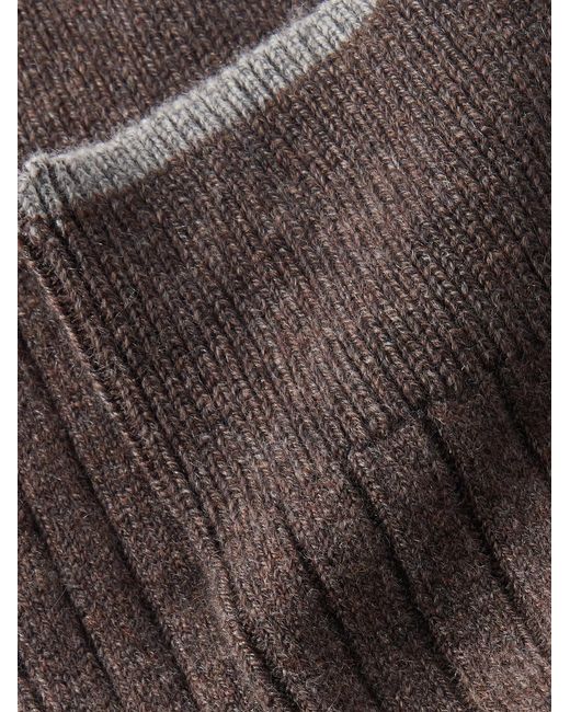 Brunello Cucinelli Brown Ribbed Cashmere Socks for men